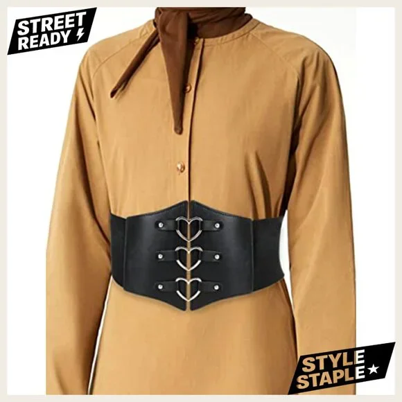 Vintage Corset Belt Wide Stretch Faux Leather Waist Cincher Y2K Retro Chic - Picture 5 of 6